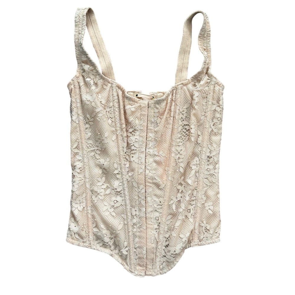 Victoria's Secret Classic Corset Top Floral Lace Beige M NWTParty Romantic